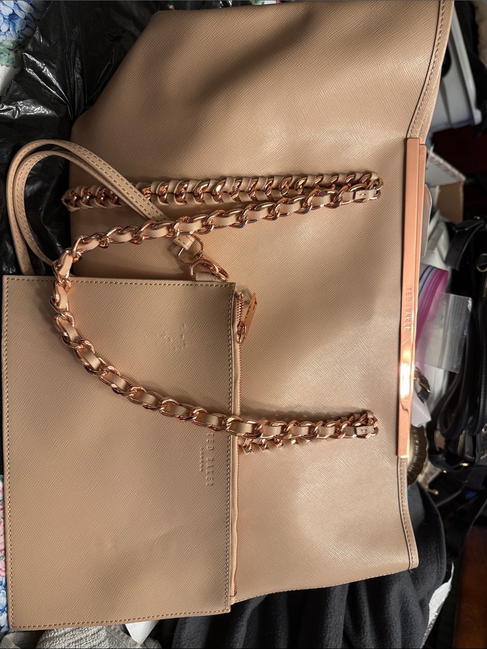 Ted Baker Blush Beige Tote with Rose-Gold Chain